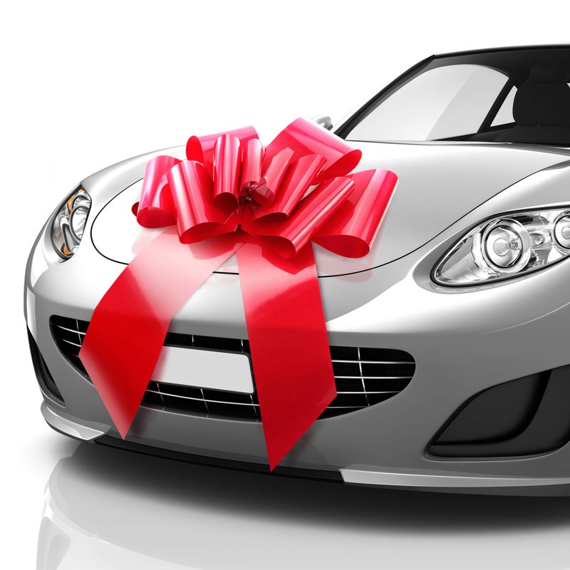 Mata1-USA - Huge Car Bow - Red, 23 Inch - Big Gift Wrapping Bow for Large Gift Decoration - Giant Size for Indoor & Outdoor Use - 12 Loops & 2 Suction Cups - No Magnets That Scratch - Image 1
